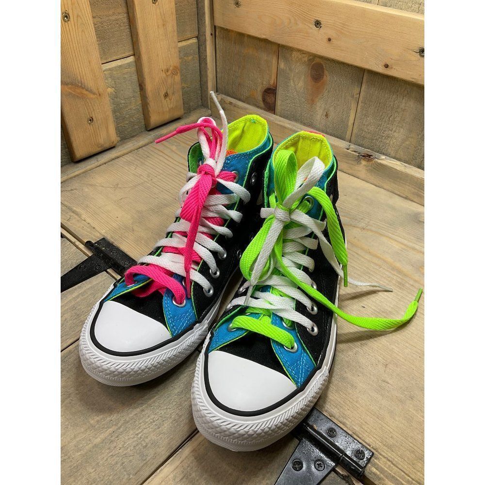 CONVERSE Neon Rare Double Lace Mens US4 Womens US6 Black Green Pink Vietnam - Picture 3 of 10